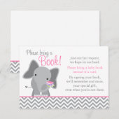 Cute Elephant Chevron Pink Girl Baby shower Book Informatiekaartje (Voorkant / Achterkant)