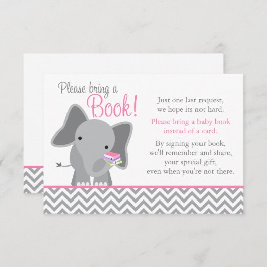Cute Elephant Chevron Pink Girl Baby shower Book Informatiekaartje (Voorkant / Achterkant)