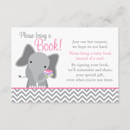 Cute Elephant Chevron Pink Girl Baby shower Book Informatiekaartje (Voorkant)