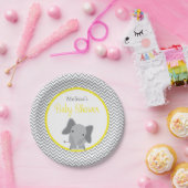 Cute Elephant Chevron Yellow Baby shower Papieren Bordje (Feest)