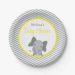 Cute Elephant Chevron Yellow Baby shower Papieren Bordje