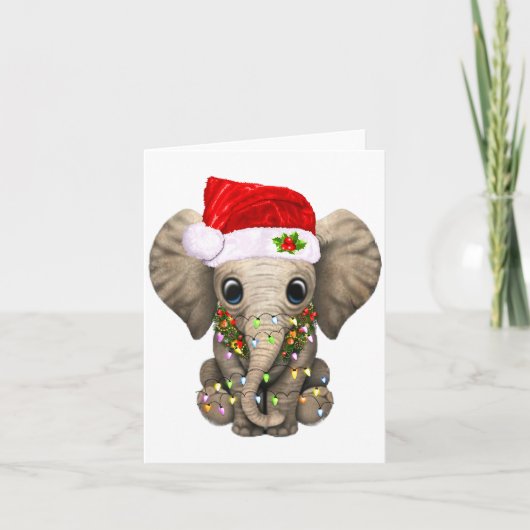 Cute Elephant Christmas Light Funny Elephant Lover Kaart (Voorkant)