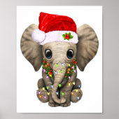 Cute Elephant Christmas Light Funny Elephant Lover Poster (Voorkant)