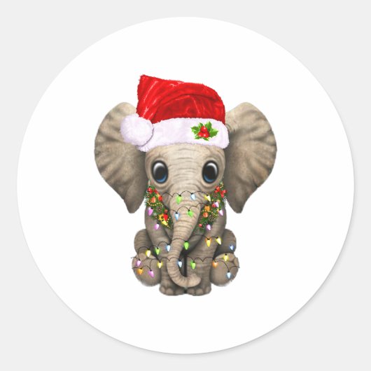 Cute Elephant Christmas Light Funny Elephant Lover Ronde Sticker (Voorkant)