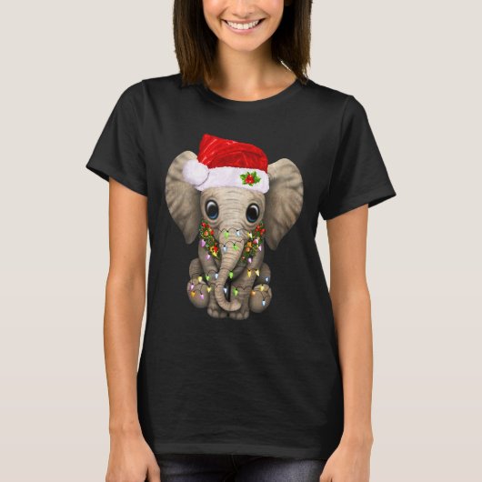 Cute Elephant Christmas Light Funny Elephant Lover T-shirt (Voorkant)
