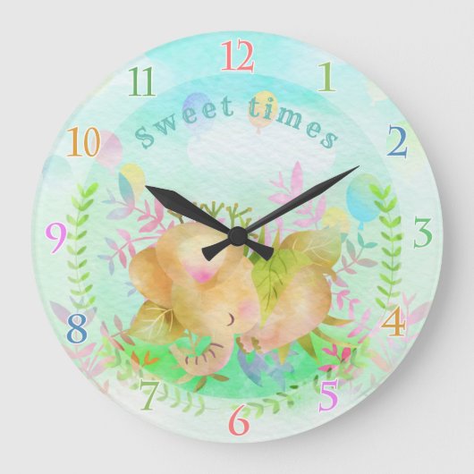 Cute Elephant Clock Grote Klok (Voorkant)