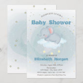 Cute Elephant, Cloud, Stars Baby shower Invitation Kaart (Voorkant / Achterkant)