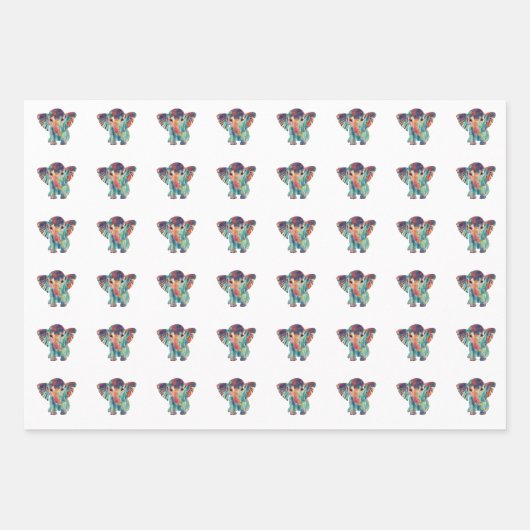 Cute Elephant Colourful Wrapping paper Sheet (Voorkant 2)