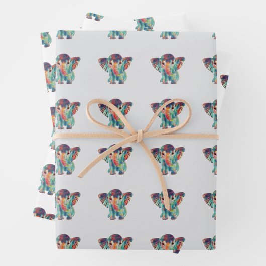 Cute Elephant Colourful Wrapping paper Sheet (In situ)