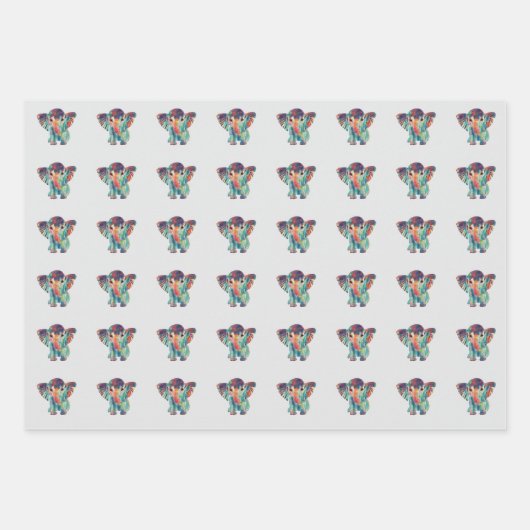 Cute Elephant Colourful Wrapping paper Sheet (Voorkant)