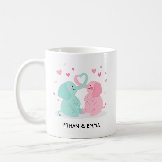 Cute Elephant Couple Personalized Valentijnsdag Koffiemok (Links)