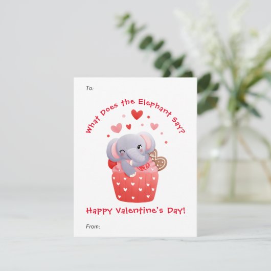 Cute Elephant Cupcake Custom Kinder Valentijnsdag Feestdagenkaart (Staand voorkant)
