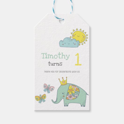 Cute Elephant en Butterflies Cadeaulabel (Voorkant)