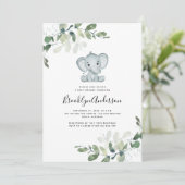 Cute Elephant Eucalyptus Baby shower Kaart (Staand voorkant)