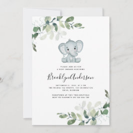 Cute Elephant Eucalyptus Baby shower Kaart