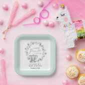 Cute Elephant Eucalyptus Baby shower Papieren Bordje (Feest)