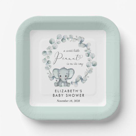 Cute Elephant Eucalyptus Baby shower Papieren Bordje (Voorkant)