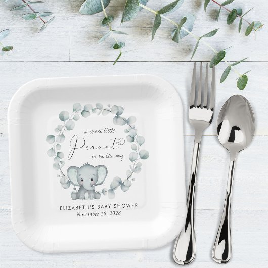 Cute Elephant Eucalyptus Baby shower Papieren Bordje
