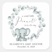 Cute Elephant Eucalyptus Baby shower Vierkante Sticker (Voorkant)