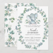 Cute Elephant Eucalyptus Greenery Birthday Boy Kaart (Voorkant / Achterkant)