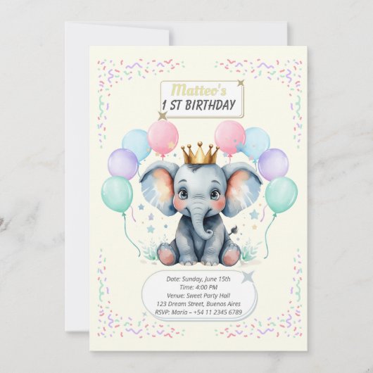 "Cute Elephant First Birthday pastel designs" Kaart (Voorkant)
