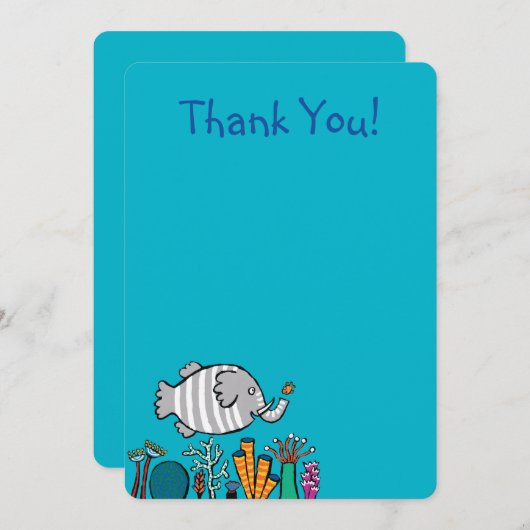 Cute Elephant Fish Scene met koraal Bedankkaart (Voorkant / Achterkant)