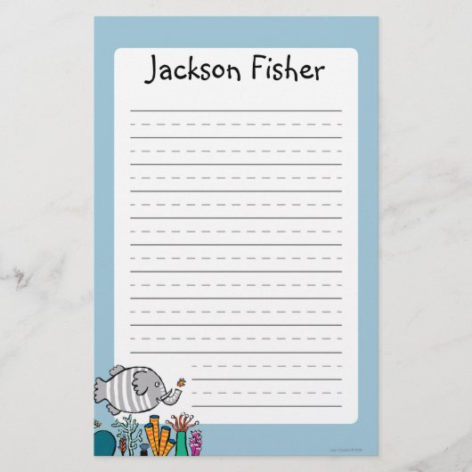 Cute Elephant Fish Scene met koraal Briefpapier (Voorkant)