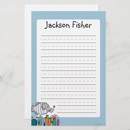 Cute Elephant Fish Scene met koraal Briefpapier (Voorkant / Achterkant)