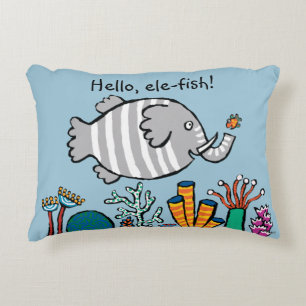 Cute Elephant Fish Scene met koraal Decoratief Kussen