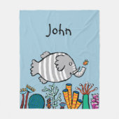 Cute Elephant Fish Scene met koraal Fleece Deken (Voorkant)