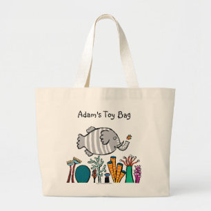 Cute Elephant Fish Scene met koraal Grote Tote Bag