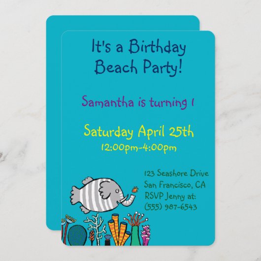 Cute Elephant Fish Scene met koraal Kaart (Voorkant / Achterkant)