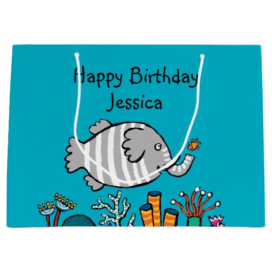 Cute Elephant Fish Scene met koraal Large Cadeautasje (Voorkant)