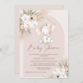 Cute Elephant Floral Boho Arch Baby shower Kaart (Voorkant / Achterkant)