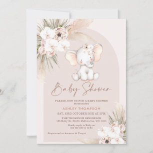 Cute Elephant Floral Boho Arch Baby shower Kaart