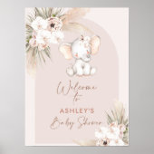 Cute Elephant Floral Boho Arch Baby shower Welkom Poster (Voorkant)