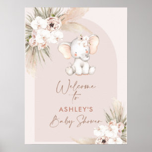 Cute Elephant Floral Boho Arch Baby shower Welkom Poster