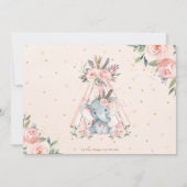 Cute Elephant Floral Boho Tribal Birthday Foto Bedankkaart (Achterkant)