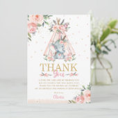 Cute Elephant Floral Boho Tribal Birthday Party  Bedankkaart (Staand voorkant)