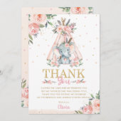 Cute Elephant Floral Boho Tribal Birthday Party  Bedankkaart (Voorkant / Achterkant)