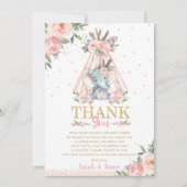 Cute Elephant Floral Boho Tribal Girl Baby shower  Bedankkaart (Voorkant)