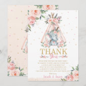 Cute Elephant Floral Boho Tribal Girl Baby shower  Bedankkaart (Voorkant / Achterkant)