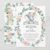 Cute Elephant Floral Greenery Baby shower Girl Kaart (Voorkant / Achterkant)