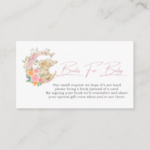 Cute Elephant Floral Moon Baby shower Book Request Informatiekaartje
