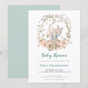 Cute Elephant Foliage Boy Baby shower Kaart