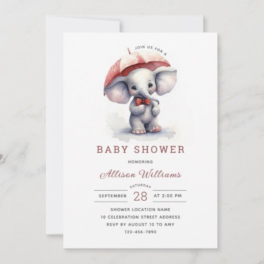 Cute Elephant Gender Neutral Baby shower Kaart (Voorkant)