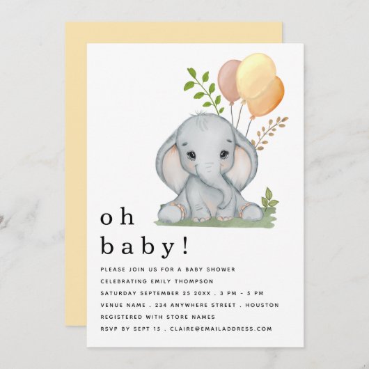 Cute Elephant Gender Neutral Baby shower Kaart (Voorkant / Achterkant)