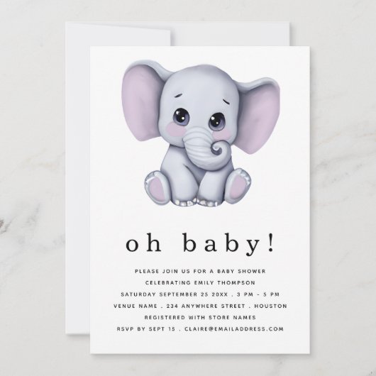 Cute Elephant Gender Neutral Baby shower Kaart (Voorkant)
