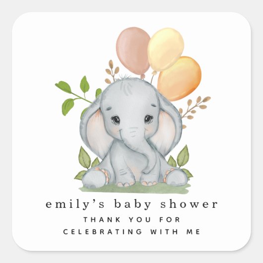 Cute Elephant Gender Neutral Baby shower Vierkante Sticker (Voorkant)