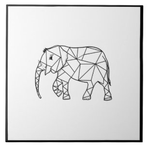 Cute Elephant Geometric Black en White Tegeltje